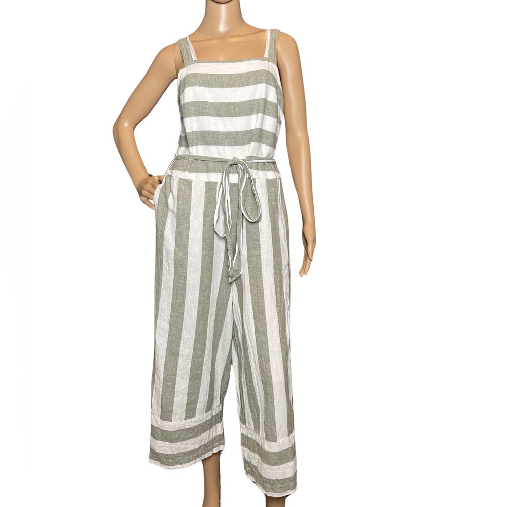 beachlunchlounge Green and White Striped Jumpsuit